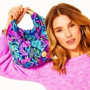 Lilly Pulitzer Bamboo Bag Aegean Navy Calypso Coast Print
